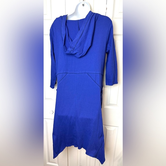 New SOFT SURROUNDINGS Lagunitas Hooded Midi Dress Blue Crinkle Pocket Asymmetric - Picture 9 of 13